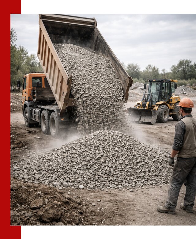 Доставка щебня в Полевском крупными и мелкими фракциями