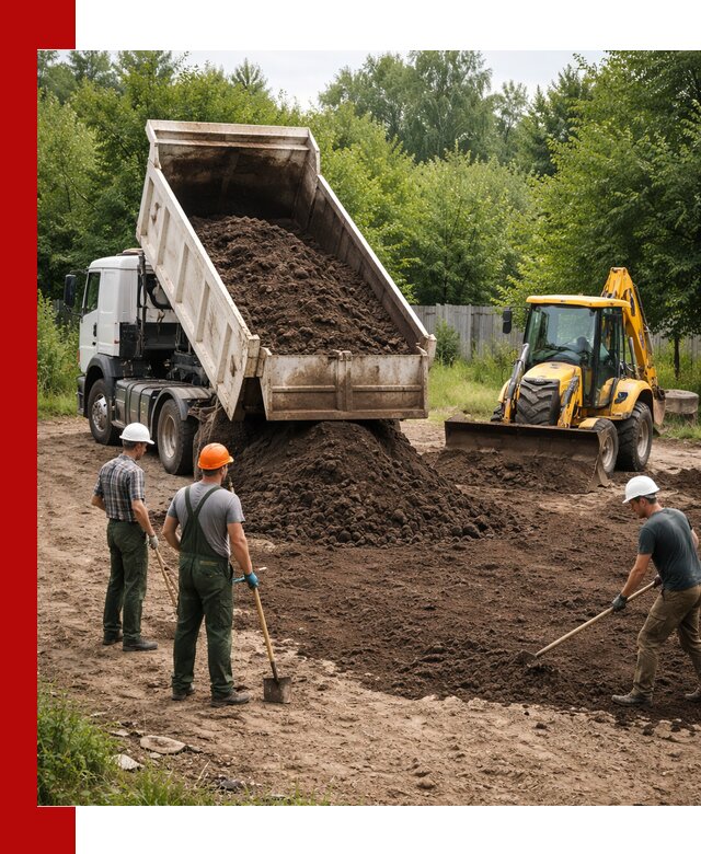 Доставка и укладка грунта для выравнивания участка в Полевском