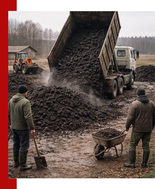 Доставка низинного торфа с разгрузкой и доставкой в Полевском