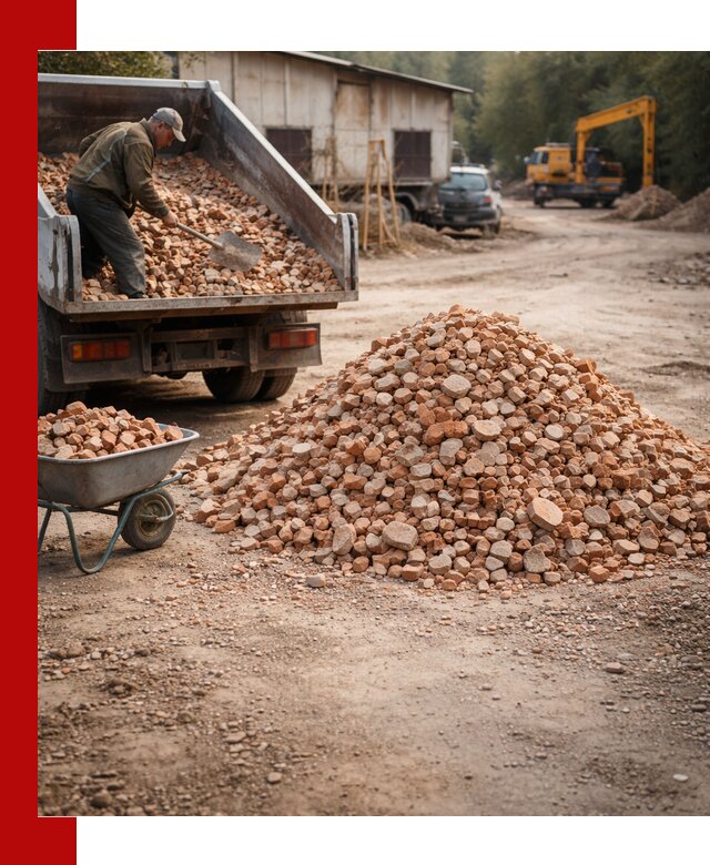 Доставка и подушка из боя кирпича с разгрузкой в Полевском